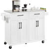 SMILE MART Large Kitchen Island on Wheels with Storage Drawers & Cabinets, White