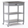 Boraam Holland Wood Kitchen Cart with Stainless Steel Top, Gray Finish