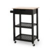 Noble House Treutlen Wood Kitchen Cart with Wheels, Black and Natural