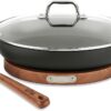 All-Clad HA1 Hard Anodized Nonstick 4 Piece Universal Set, Acacia Trivet and Spoon 3 Quart Induction Pots and Pans, Cookware Black
