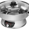 Aroma Housewares ASP-610 Dual-Sided Shabu Hot Pot, 5Qt, Stainless Steel 3 Uncooked 6 Cups Cooked Rice Cooker, Steamer, Multicooker, 2-6 cups, Black