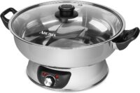 Aroma Housewares ASP-610 Dual-Sided Shabu Hot Pot, 5Qt, Stainless Steel 3 Uncooked 6 Cups Cooked Rice Cooker, Steamer, Multicooker, 2-6 cups, Black