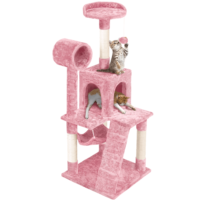 Easyfashion 51" Multilevel Cat Tree with Condo, Pink