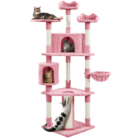 Easyfashion 79" Multilevel Cat Tree Tower with Scratching Posts, Pink