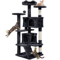 Easyfashion Cat Tree Condo Tower with Scratching Post fot Kittens, Brown, 54" H