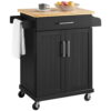 Easyfashion Rolling Kitchen Cart with Storage and Spice Rack, Black