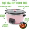 GreenLife Cook Duo Healthy Ceramic Nonstick Programmable 6 Quart Family-Sized Slow Cooker, PFAS-Free, Removable Lid and Pot, Digital Timer, Dishwasher Safe Parts, Pink