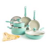 GreenLife Soft Grip Diamond Healthy Ceramic Nonstick, Cookware Pots and Pans Set, 14 Piece, Turquoise, Dishwasher Safe