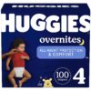 Huggies Overnites Nighttime Baby Diapers, Size 4 (22-37 lbs), 100 Ct