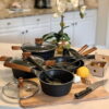 MF Studio 12 Piece Nonstick Cookware Set, Cast Aluminum Pots and Pans Set, Black