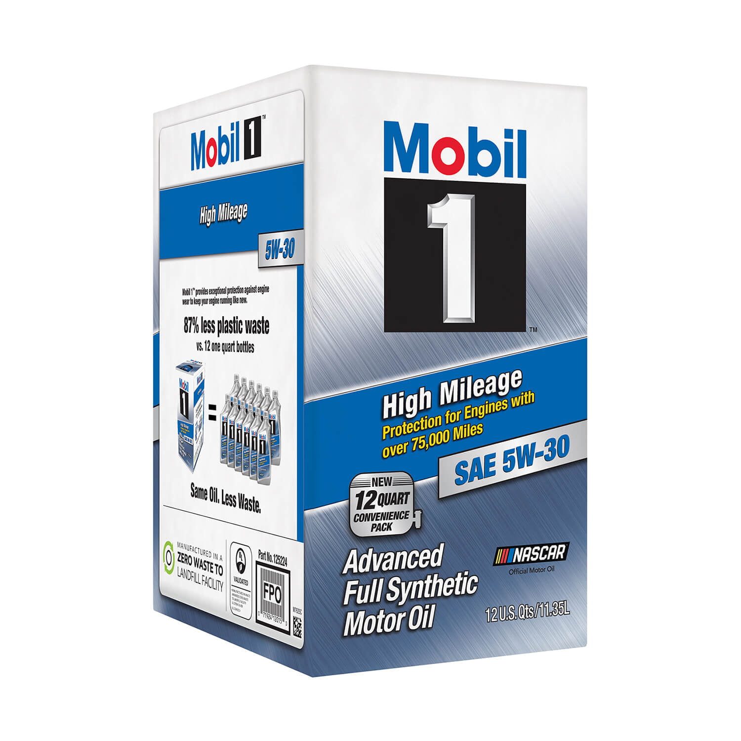 Mobil 1 High Mileage Full Synthetic Motor Oil 5W-30, 12 qt Bag in Box –