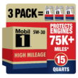 Mobil 1 High Mileage Full Synthetic Motor Oil 5W-30, 5 qt (3 Pack)