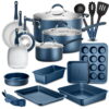 NutriChef 20 Piece Non-stick Cookware and Bakeware Set - Heat Resistant Silicone Handles, Blue