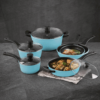 Retro by Bergner - 10 Pc Non Stick Cast Aluminum Pots and Pans Cookware Set, 10 Pieces, Blue