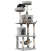 SMILE MART 70.5″H Multi Level Cat Tower Tree with 2 Condos & 2 Foam-Padded Perches for Medium/Large Cats, Light Gray