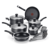 T-fal Cook & Strain Nonstick Cookware Set, 14 piece Set, Black, Dishwasher Safe