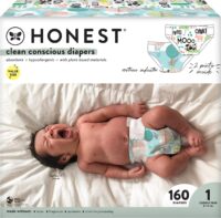 The Honest Company Clean Conscious Diapers, Plant-Based, Sustainable, Size 1 (8-14 lbs), 160 Count