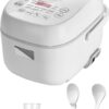 Toshiba Small Rice Cooker 3 Cup Uncooked – LCD Display with 8 Cooking Functions, Fuzzy Logic Technology, White