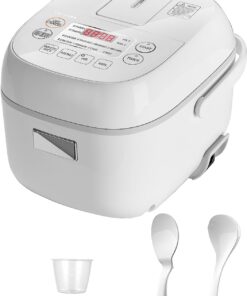 Toshiba Small Rice Cooker 3 Cup Uncooked – LCD Display with 8 Cooking Functions, Fuzzy Logic Technology, White