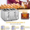 WHALL 4 Slice Toaster Stainless Steel,Toaster-6 Bread Shade Settings,Bagel/Defrost/Cancel Function with Dual Control Panels,Extra Wide Slots,Removable Crumb Tray,for Various Bread Types 1500W