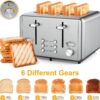 WHALL 4 Slice Toaster Stainless Steel,Toaster-6 Bread Shade Settings,Bagel/Defrost/Cancel Function with Dual Control Panels,Extra Wide Slots,Removable Crumb Tray,for Various Bread Types 1500W