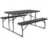 Flash Furniture Insta-Fold Charcoal Wood Grain Folding Picnic Table and Benches - 4.5 Foot Folding Table