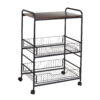 Honey Can Do 3-Tier Rolling Cart with Wood Shelf and Pull-Out Baskets, Black/Walnut