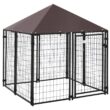 PawHut D02-031 Black Metal Lockable Dog House Kennel with Water-Resistant Roof