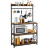 SmileMart 4-Tier Bakers Rack Kitchen Storage Shelf with S-Hooks, Rustic Brown