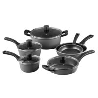 Martha Stewart Everyday Hearne 10-Piece Warm Grey Enamel Aluminum Cookware  Set 