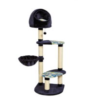 Cat Tree | "Resort" Cat Tree / Cat Furniture, 4-Tier Cat Tree w/ Sisal Wrapped Cat Scratching Support Posts, Hanging Cat Bunker Bed & High Canopy Cat Perch, Blue / White Pattern, Large Cat Tree