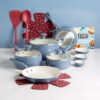 Tasty Clean Ceramic 16 Piece Non-Stick Aluminum Cookware Set, Slate Blue Tasty Clean Ceramic 16 Piece Non-Stick Aluminum Cookware Set, Slate Blue