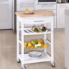 Home Basics 4 Tier Kitchen Trolley with Wood Top, White