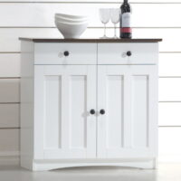 Baxton Studio Lauren Modern and Contemporary 2-Tone White and Dark Brown Buffet Kitchen Cabinet with 2 Doors and 2 Drawers