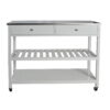 Redmon Mobile Kitchen Island With Two Large Open Shelves, Two Drawer, Stainless Steel Top, White Finish