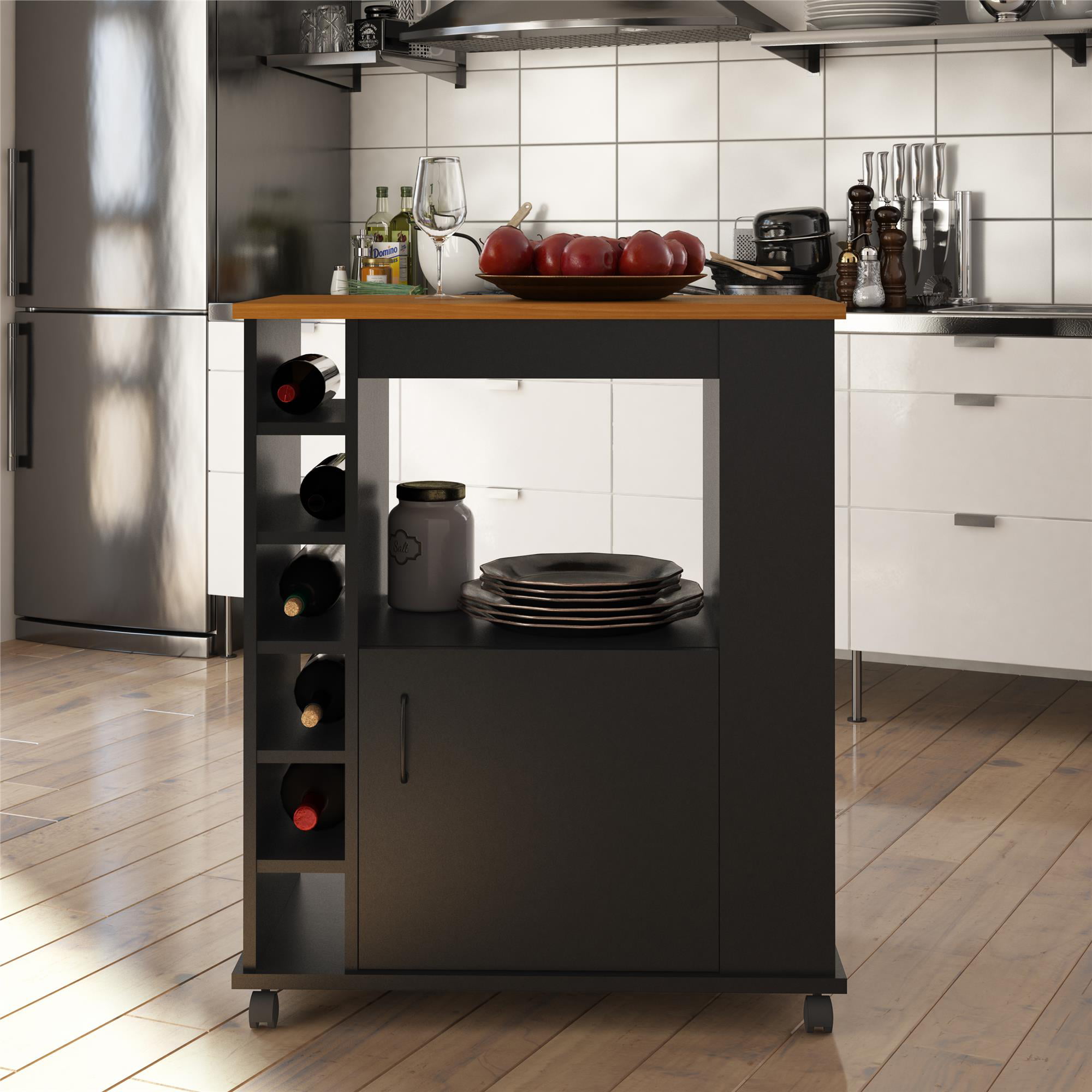 Ameriwood Home Williams Kitchen Island Microwave Cart with Rolling Casters, Black Ameriwood Home Williams Kitchen Island Microwave Cart with Rolling Casters, Black