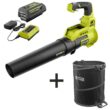 RYOBI RY40480-LB 40V 110 MPH 525 CFM Jet Fan Leaf Blower with Lawn and Leaf Bag, 4.0 Ah Battery and Charger