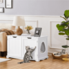 SmileMart Wooden Cat Litter Box Side Table Washroom Storage Bench with Divider, White