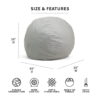 Big Joe Fuf Large Bean Bag Chair, Lenox 4ft, Fog