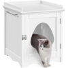 Smile Mart Indoor Wooden Cat Litter Box Furniture Enclosure, White