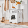 SmileMart Wooden Cat Litter Box End Table White
