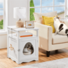SmileMart Wooden Cat Litter Box End Table White