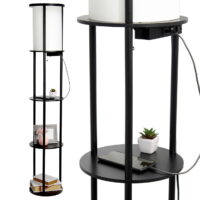 Simple Designs 62.5" Round Modern Shelf Etagere Organizer Storage Floor Lamp With 2 Usb Charging Ports, Black