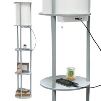 Simple Designs 62.5" Round Modern Shelf Etagere Organizer Storage Floor Lamp With 2 Usb Charging Ports, Gray