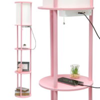Simple Designs 62.5" Round Modern Shelf Etagere Organizer Storage Floor Lamp With 2 Usb Charging Ports, Light Pink