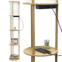 Simple Designs 62.5" Round Modern Shelf Etagere Organizer Storage Floor Lamp With 2 Usb Charging Ports, Tan
