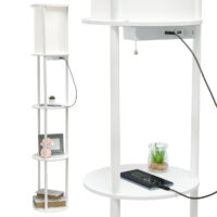 Simple Designs 62.5" Round Modern Shelf Etagere Organizer Storage Floor Lamp With 2 Usb Charging Ports, White