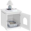 SmileMart Wooden Enclosed Litter Box Cat House Side Table, White