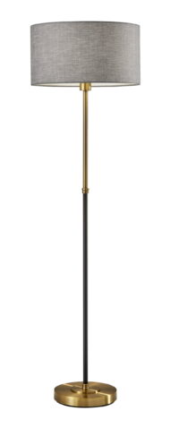 Adesso Bergen Floor Lamp, Black and Antique Brass