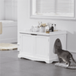 Easyfashion Wooden Cat Litter Box Furniture with Door, White